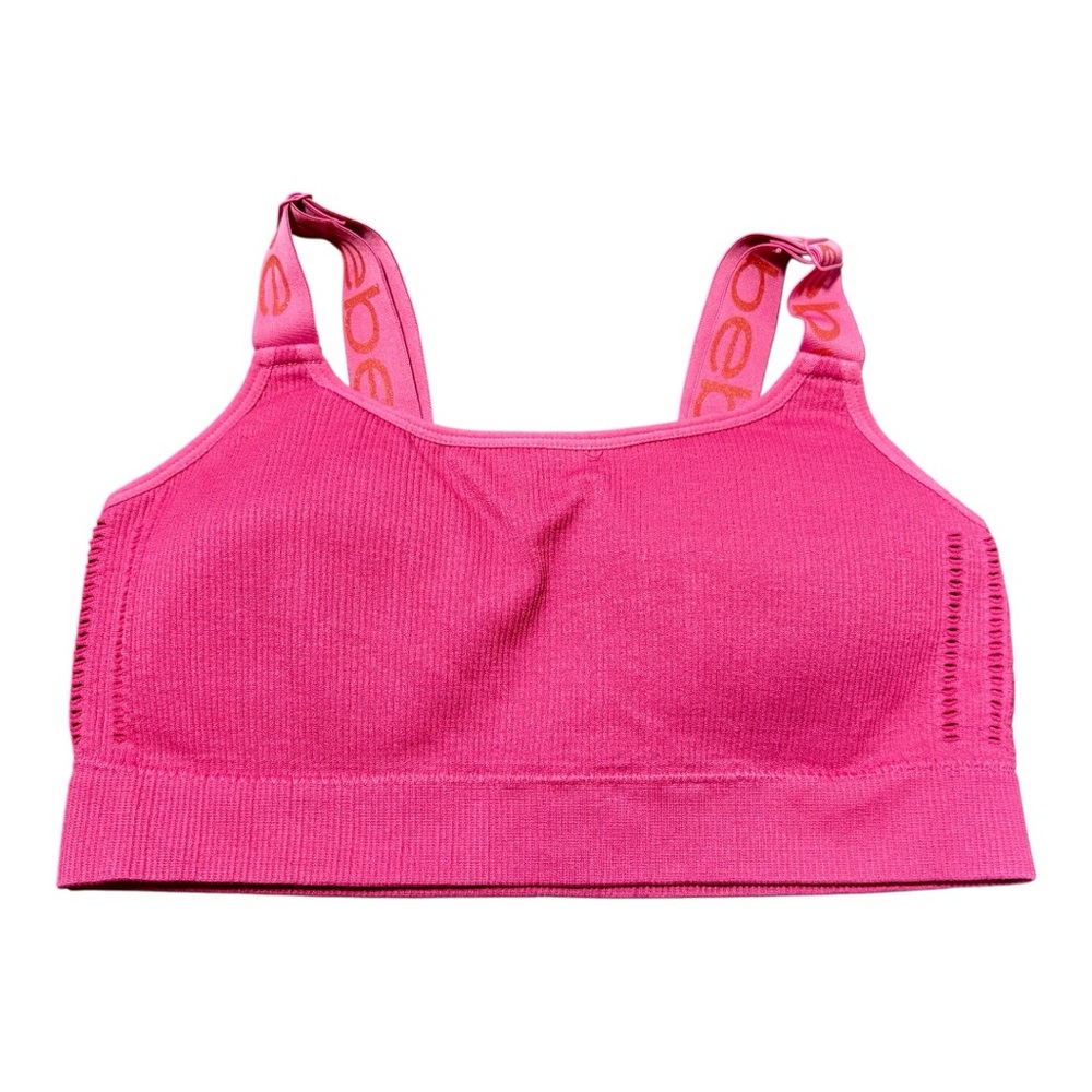 BEBE Pink Logo Seamless Ribbed Sport Bra
